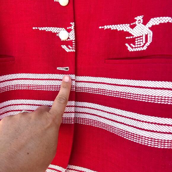 Rare Vintage Richard Tyler Woven Red Bird Statement Jacket Blazer Small 80s - Picture 12 of 12